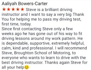 Review driving lessons Broughton School of Motoring