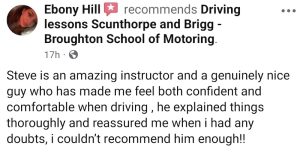 Review of driving lessons in Scunthorpe with the Broughton School of Motoring