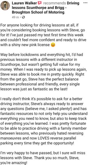 Review of driving lessons in Scunthorpe