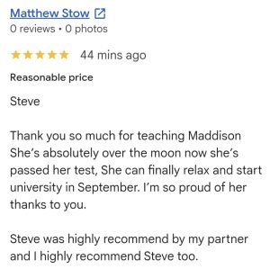 Review of Broughton School of Motoring, lessons given by Steve Watson