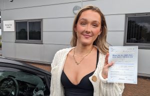 Sophie passed her driving test in Scunthorpe