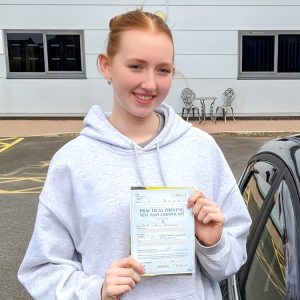 Sophie passed her driving test first time.