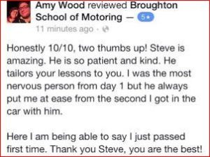 Amy reiews her driving lessons woth the Broughton School of Motoring